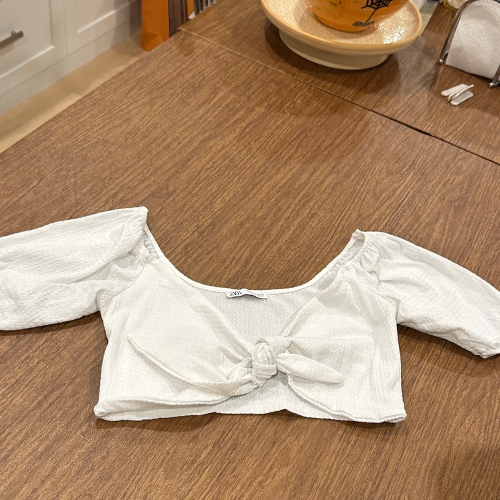 Zara White Puff Sleeve Crop Top US S